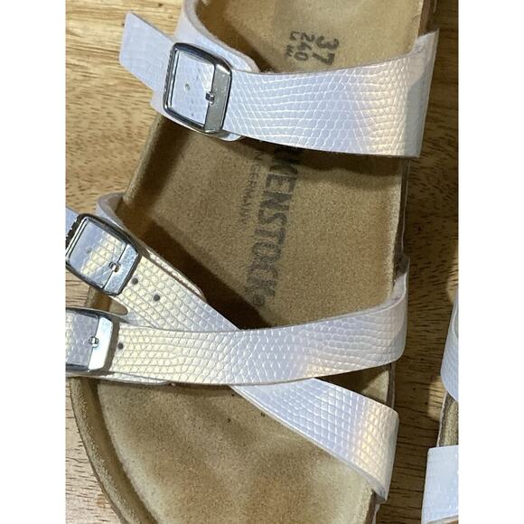 Birkenstock Women's Size 37 U.S 6-6.5 Franca Birko-Flor Shiny Lizard White - Picture 2 of 9